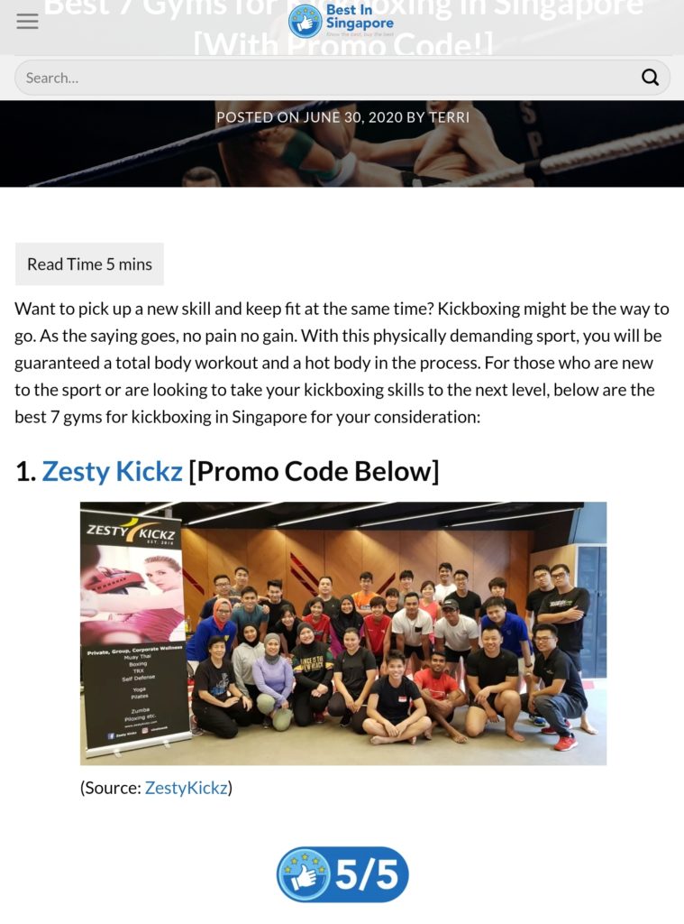 Zesty Kickz Muay Thai Best in Singapore 